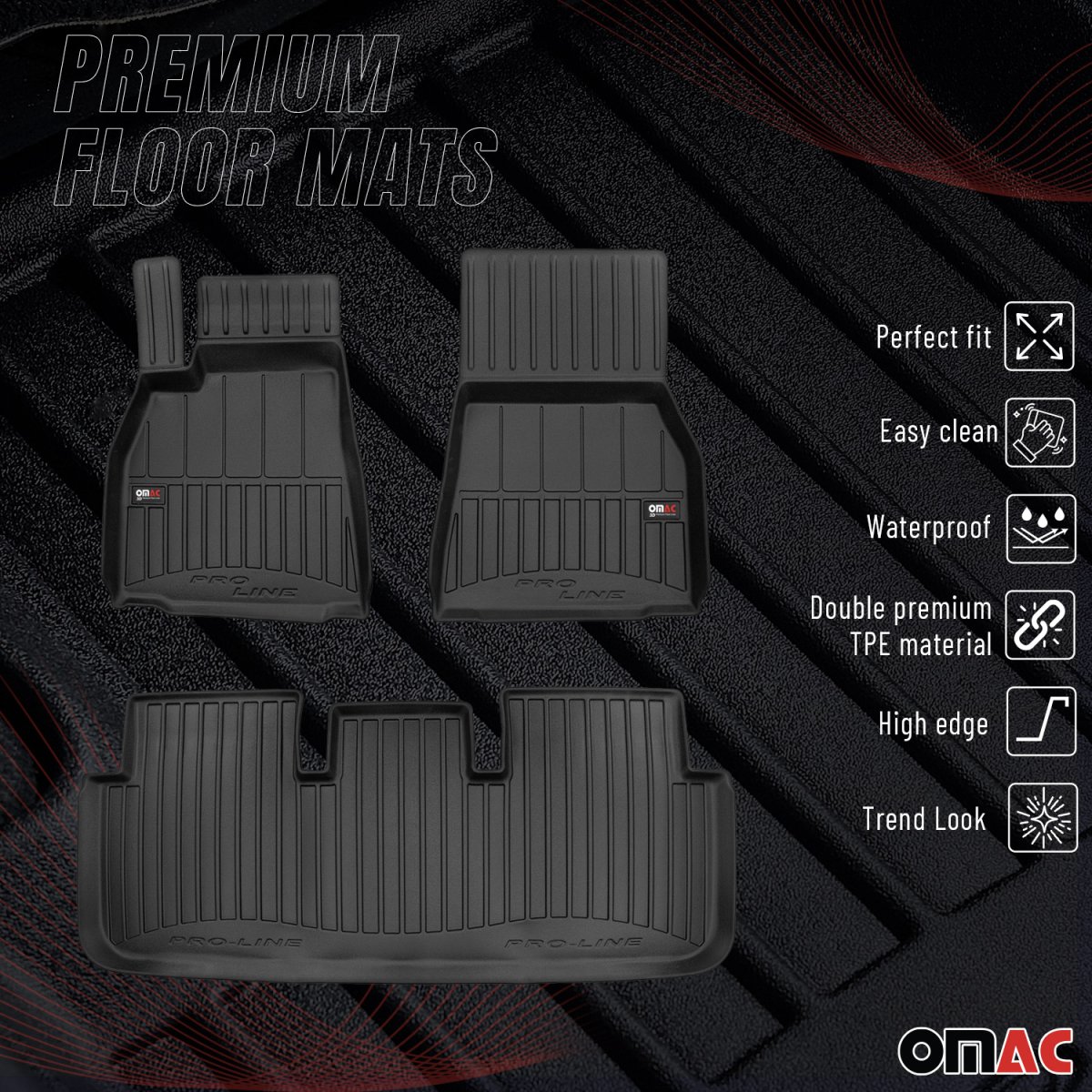 Tesla Model S Floor Mat - Omac - Premium TPE - Black - 2021
